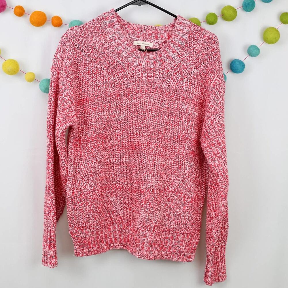 Skies are Blue NEW Red White Marled Heathered Knit Crewneck Sweater Large
